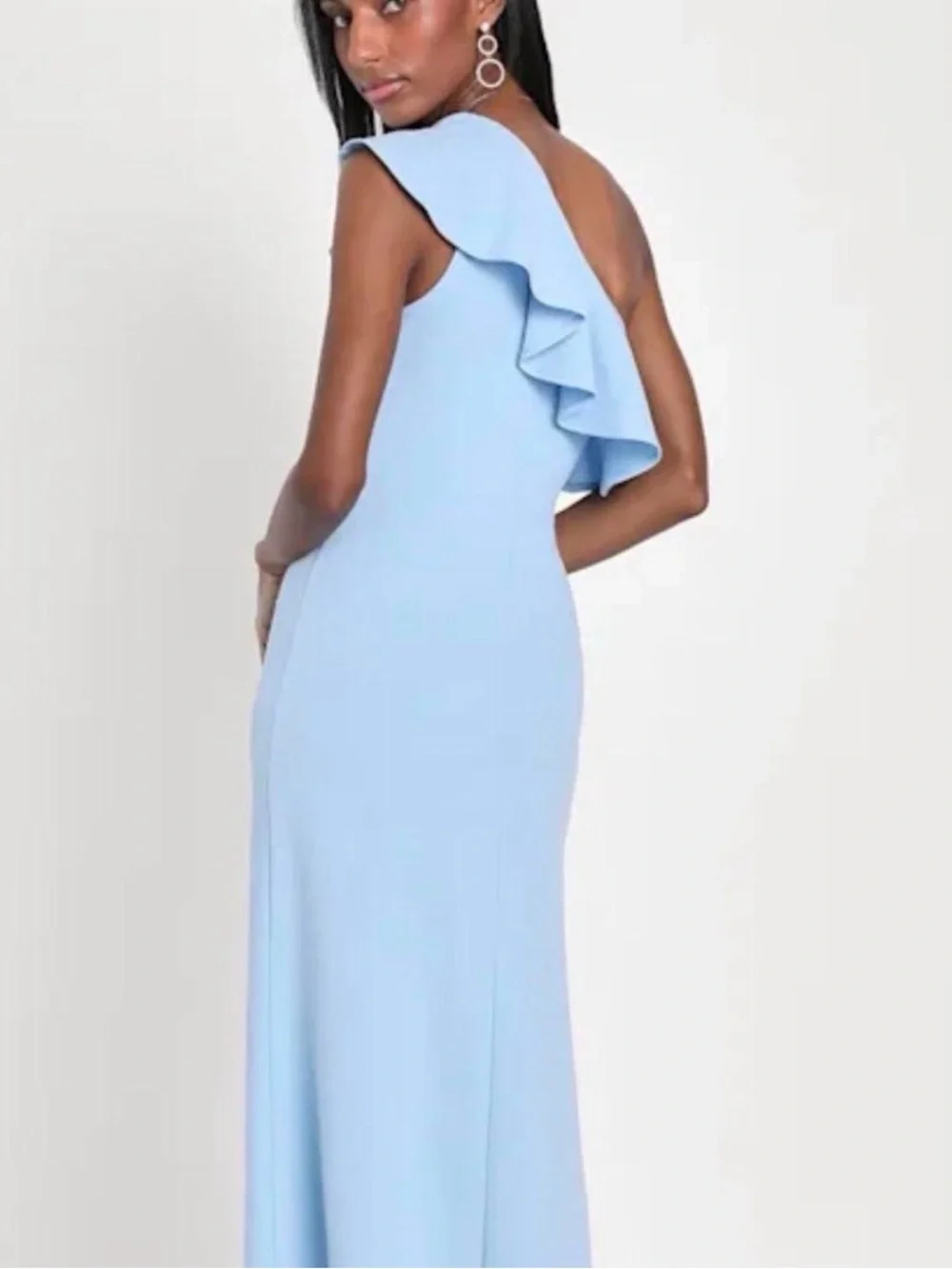 Lulu's Light Blue One-Shoulder Ruffle Gown - Picture 2 of 3